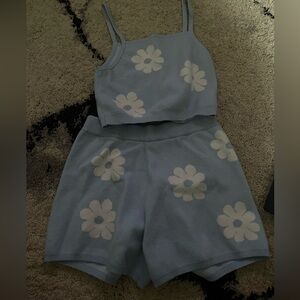 BLUE FLOWER KNIT SET